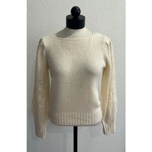 Old Navy Women’s Puff Crochet Sleeve Sweater Size Small Cream Wool Blend Cozy